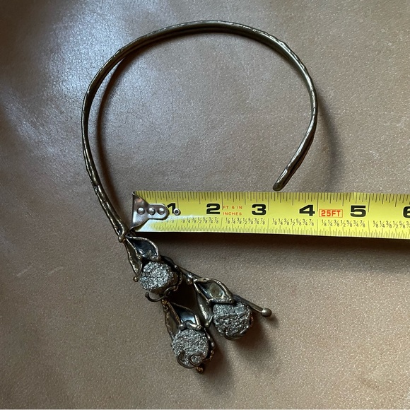 Brutalist pyrite and brass flower necklace vintage silver gold statement - Picture 11 of 13